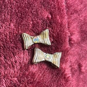 Gold Bow Earrings with Crystal Accent